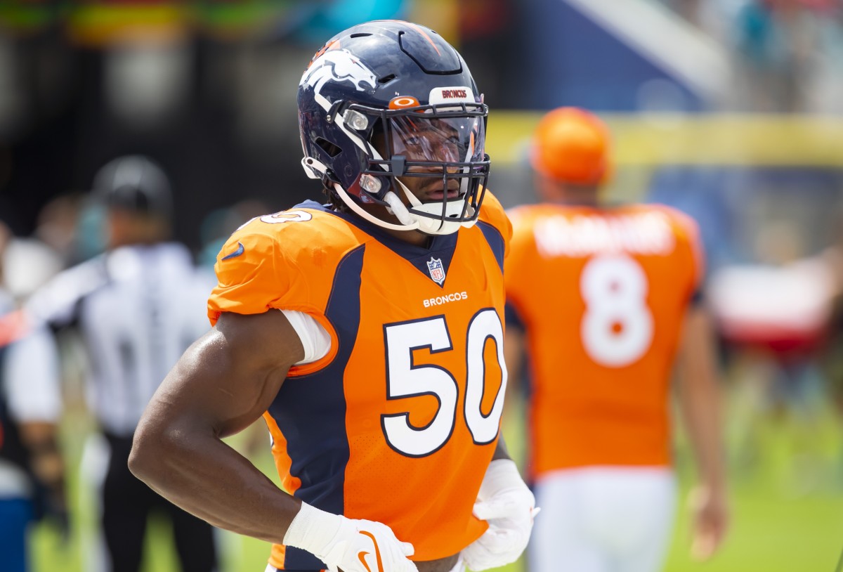 Denver Broncos linebacker Jonas Griffith (50) against the Jacksonville Jaguars at TIAA Bank Field.
